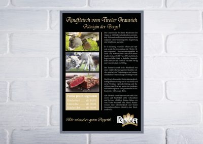 Werbetafel „Rindfleisch vom Tiroler Grauvieh“