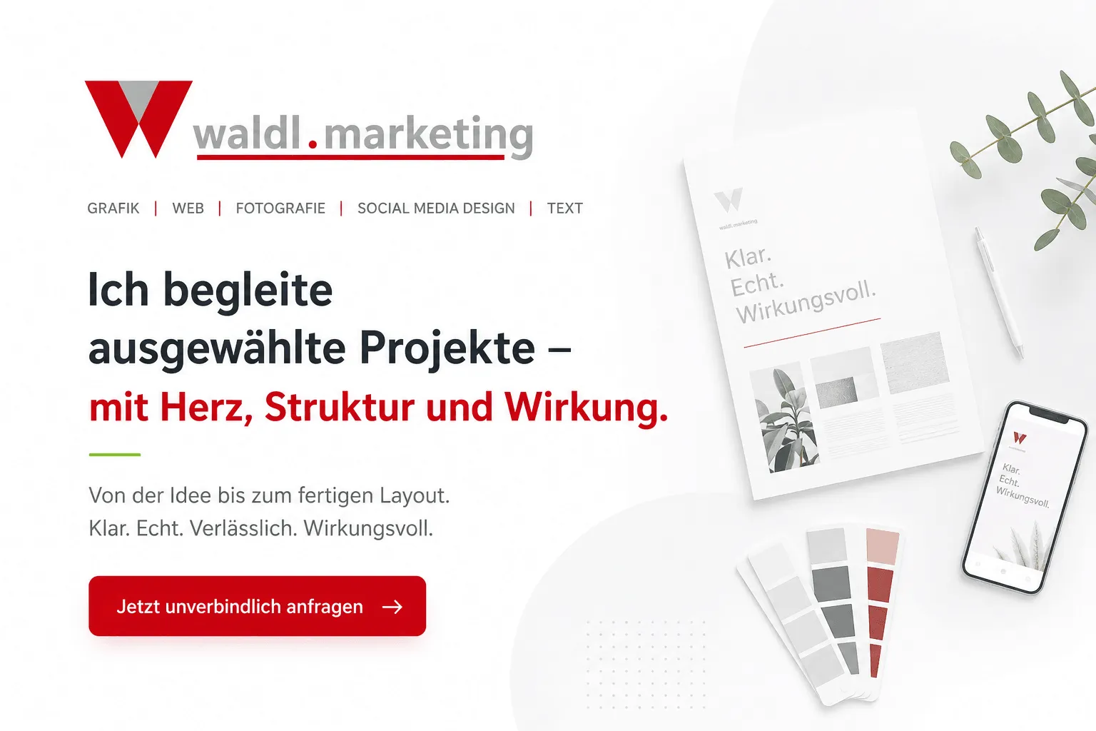 Waldl Marketing Header: Professionelles Webdesign, Grafikdesign und Fotografie für ausgewählte Projekte