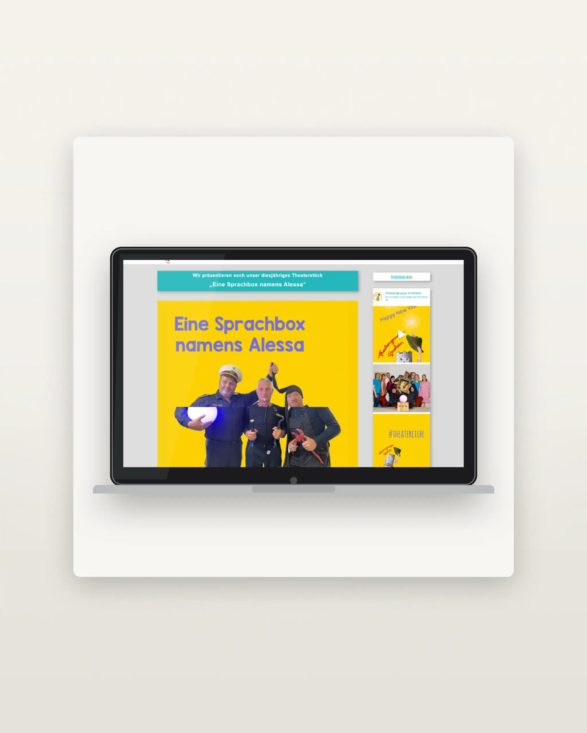 Mockup der Website Theatergruppe Stroheim als Referenzprojekt